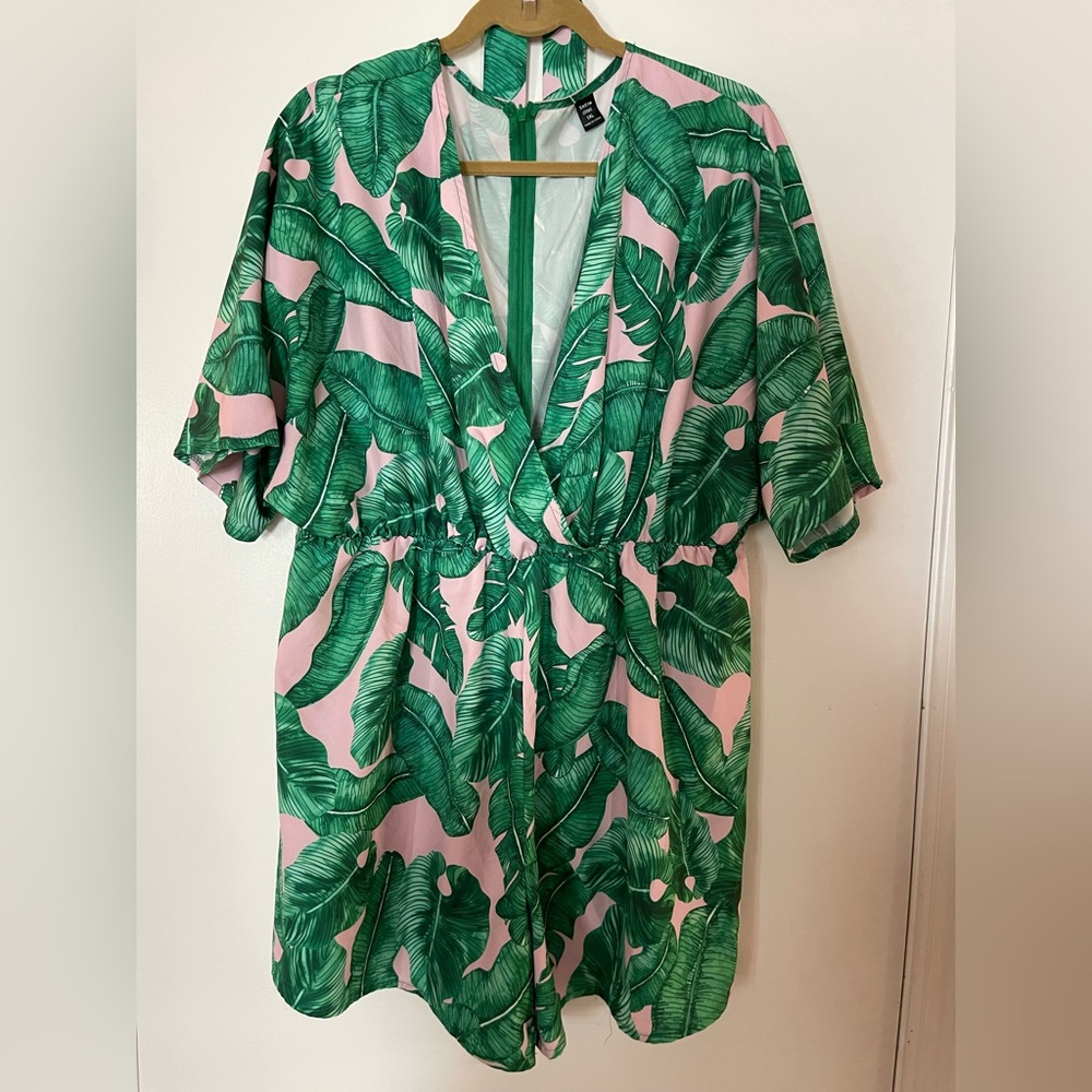 SHEIN Green Leaf Print Maxi Romper